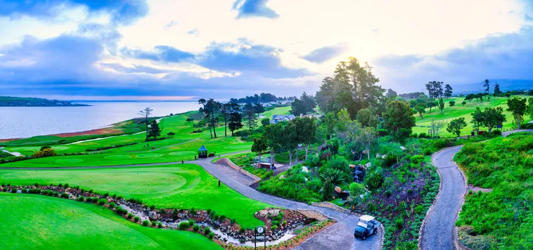 The Arabella golf course and lagoon landscape near Hermanus on the Whale Coast