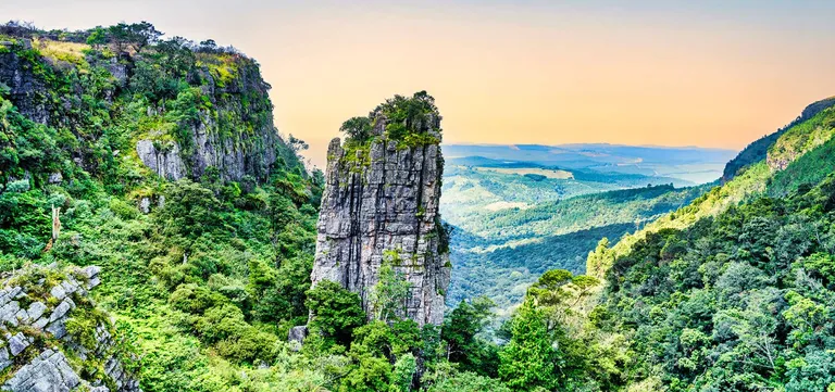 The Pinnacle Rock quartzite tower rising from the forested Driekop Gorge, Mpumalanga
