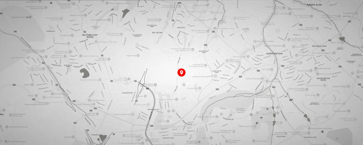 Street map of Waterkloof Glen around Louis Road, Pretoria