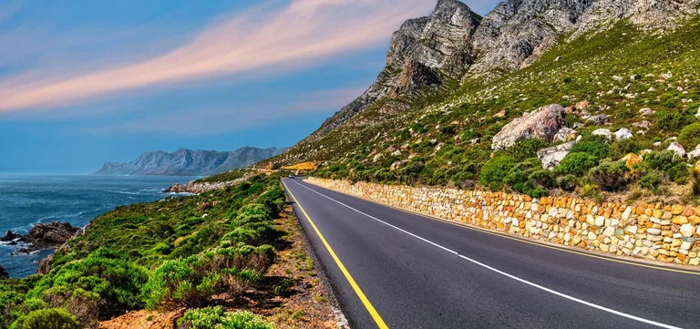 The R44 Clarence Drive winding along the False Bay coastline between Gordon's Bay and Rooi-Els