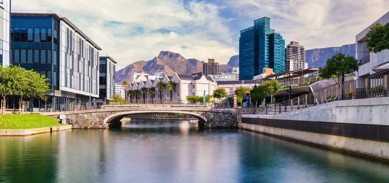 The V&A Waterfront canal running from the marina toward the city centre beside Dock Road, Cape Town
